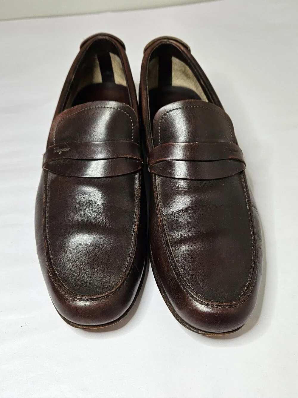 Salvatore Ferragamo Penny Loafers Vintage Brown Leather Mens 9 Made In Italy